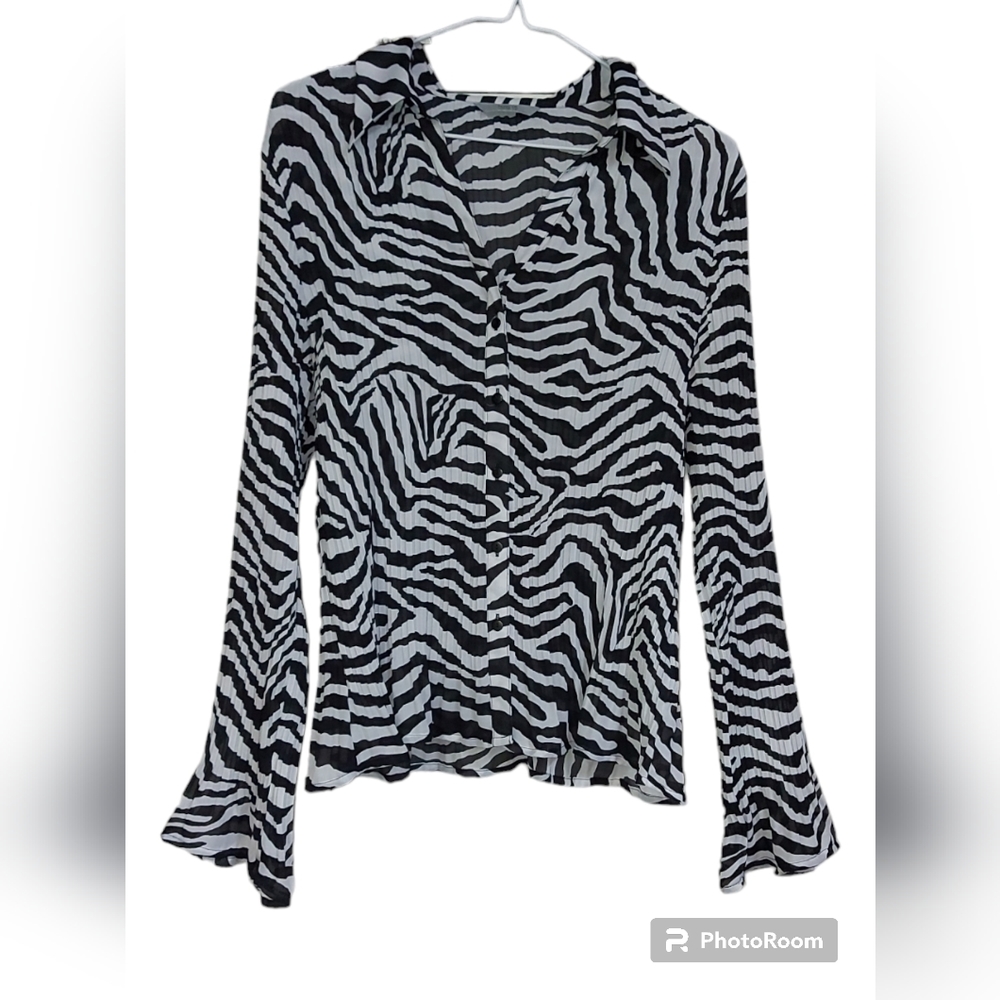 Marks and Spencer Pleated Zebra Long Sleeve Blouse M&S